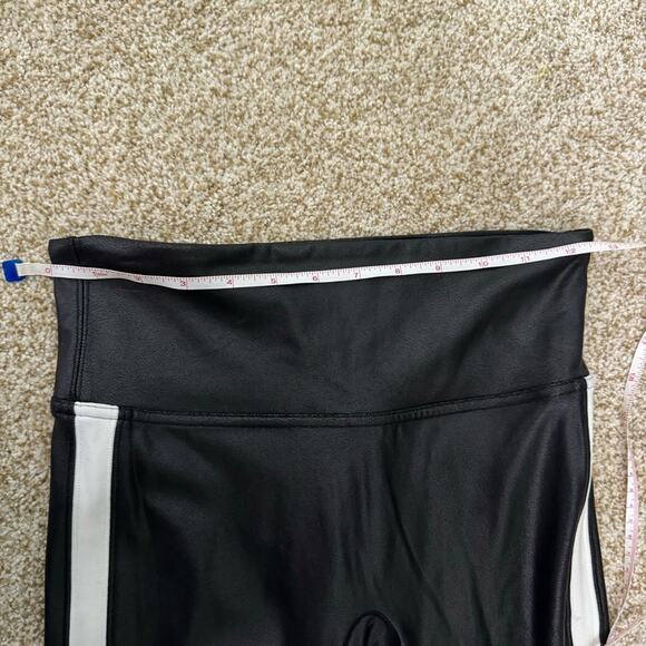 Spanx High Rise Faux Leather Leggings with Stripes Black White Small Petite New - Picture 11 of 15